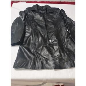 Saguaro Women’s Black Leather Coat – Medium – Classic Button Front